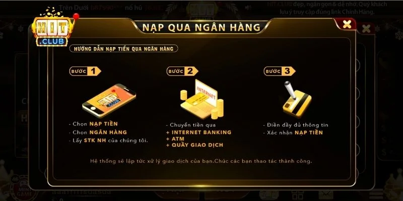 Các bước nạp tiền qua chuyển khoản ngân hàng