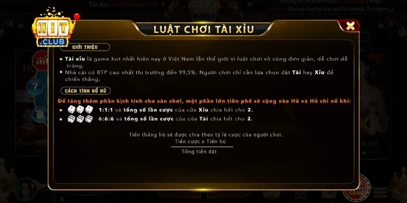 Bảng tỷ lệ trả thưởng các cửa cược tài xỉu