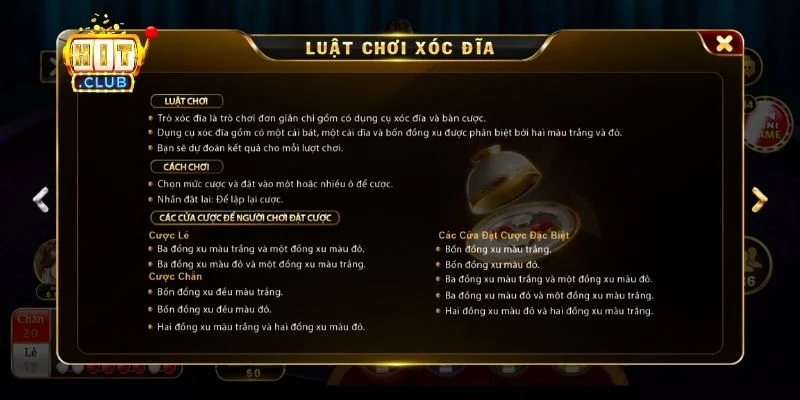 Các cửa cược đặc biệt trong xóc đĩa Hit Club